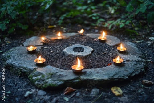 Pagan circle casting, creating a sacred space for rituals and spellwork with invocations to the elements