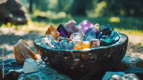 Holistic healing with crystals, integrating mind, body, and spirit through natural stone energy photo