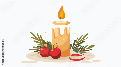 Festive Christmas Candle on White Background Vector Illustration