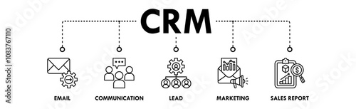 Customer Relationship Management banner web icon illustration concept with icon of email, communication, lead, marketing, and sales report