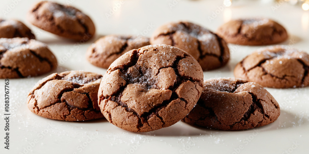 Fototapeta premium Chocolate Crinkle Cookies on White Background