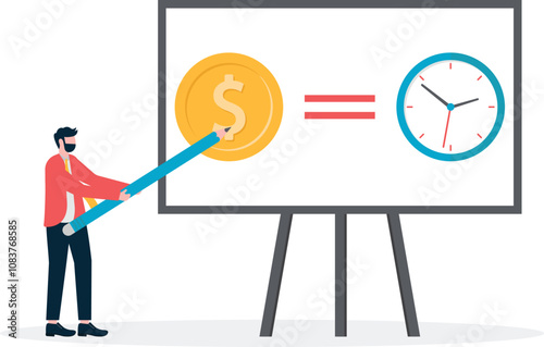 Time is money concept, time value of money, save time, Money saving.Time management.


