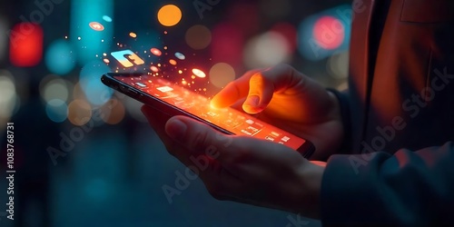 3D Smartphone Render with Floating Social Media Icons, Modern 3D Smartphone Mockup with Social Media Symbols and Notifications