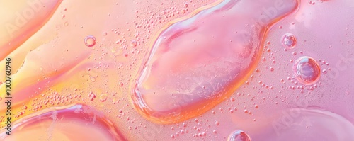 Texture of a bubbly serum or oil. Skin care product with room for text.