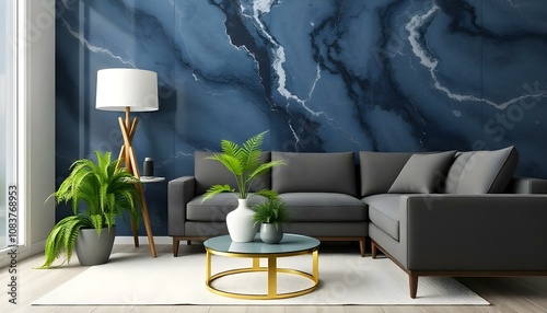 Photo modern style interior room 3d illustration,White and gold theme interior modern minimalism photo realism