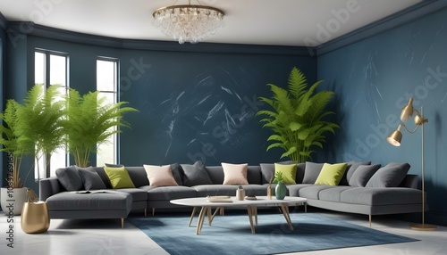 Photo modern style interior room 3d illustration,White and gold theme interior modern minimalism photo realism