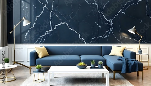 Photo modern style interior room 3d illustration,White and gold theme interior modern minimalism photo realism
