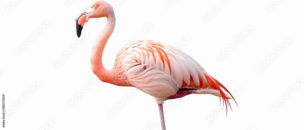 Fototapeta premium Lesser flamingo isolated on white background with clipping path.