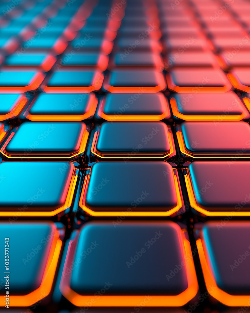 Obraz premium Futuristic grid pattern with glowing edges in blue and orange hues, creating vibrant and dynamic visual effect