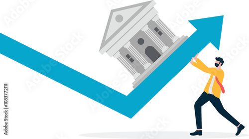 Interest rate hike due to inflation percentage rising up, FED, federal reserve or central bank monetary policy, economics or loan concept,
