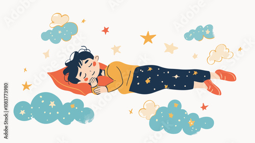 Child Dreaming Alone in Flat Vector Style