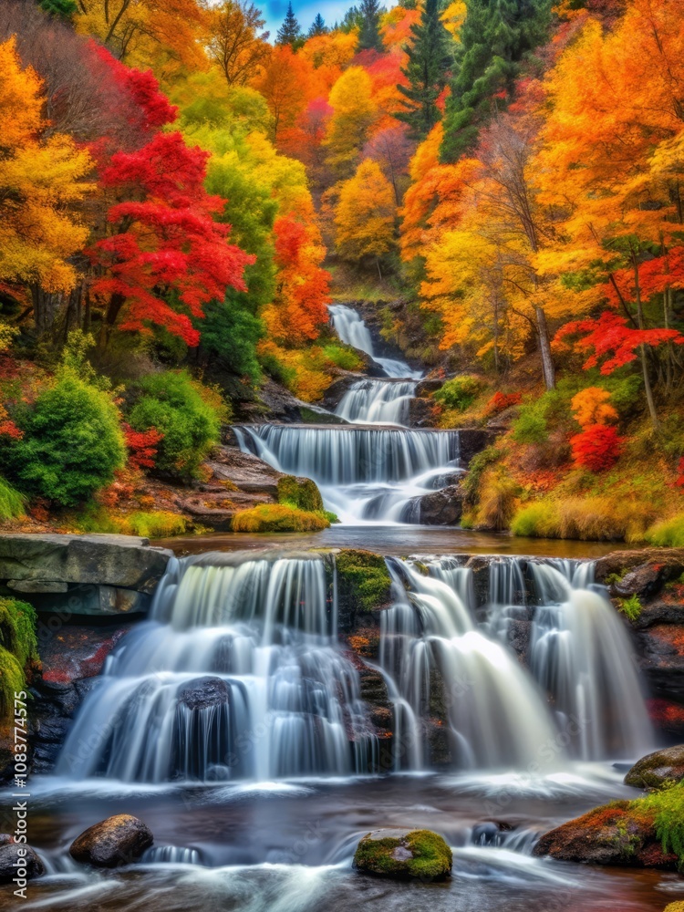 Obraz premium Amazing beauty of nature, cascade waterfall at colorful autumn forest