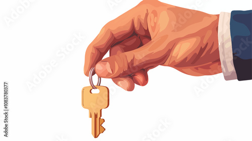 Close-up Human Hand Touching Key Vector Illustration