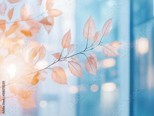 A soft focus image of delicate autumn leaves glowing in sunlight with a serene background. Perfect for seasonal or natural themes with emotional depth.