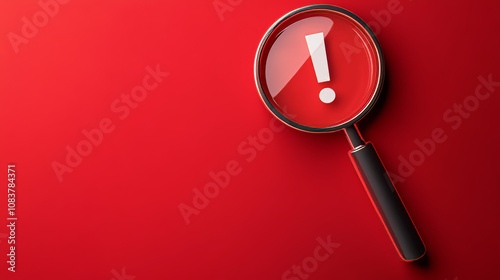 A red background with a magnifying glass and an exclamation mark. It represents a warning, caution, and risk. This symbol is used to highlight potential dangers and important notices.