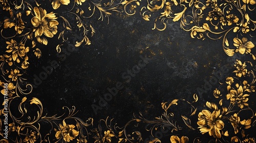 Elegant Gold Floral Frame on Dark Background