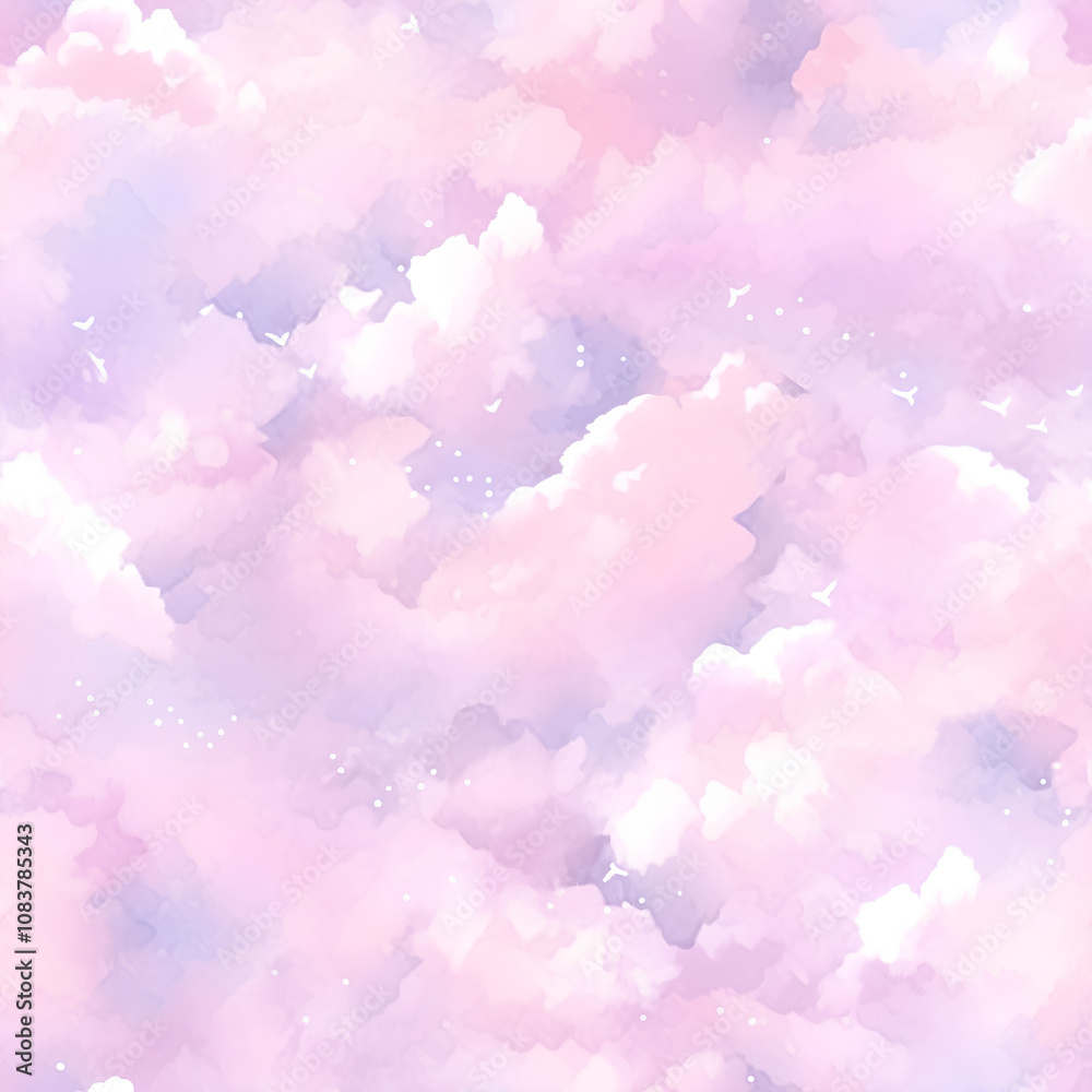 Fototapeta premium High resolution illustrations of pastel watercolor clouds, abstract and dreamy, soft gradients, airy and calming feel, seamless design