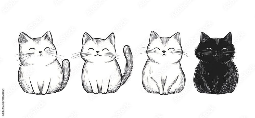 Fototapeta premium hand drawn cats on white