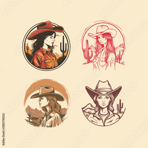 Western cowgirl logo design vector vintage retro