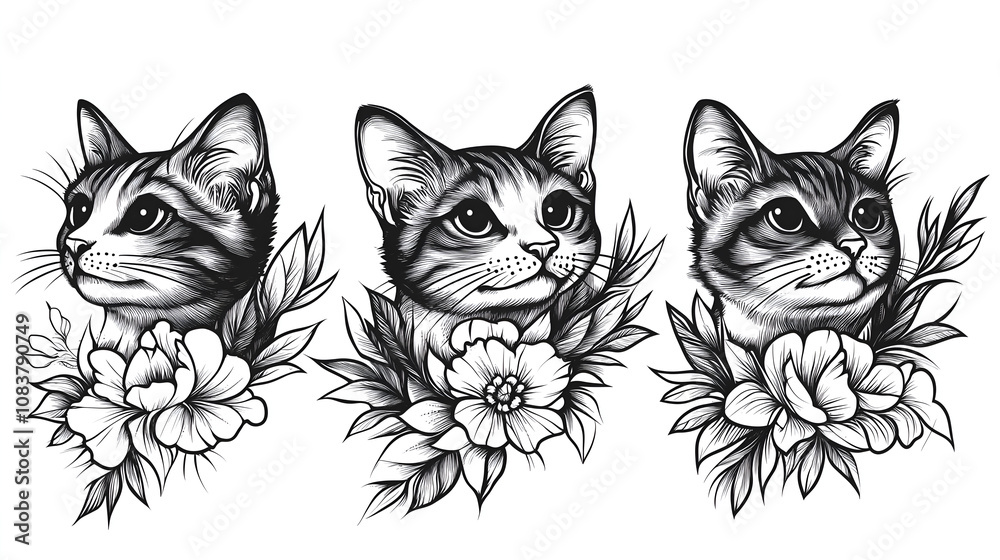 Obraz premium set of silhouette cats on white background
