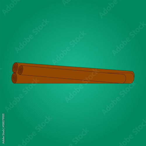 Illustration of aromatic cinnamon sticks on a green background. Perfect for Christmas, New Years Eve, and festive designs.