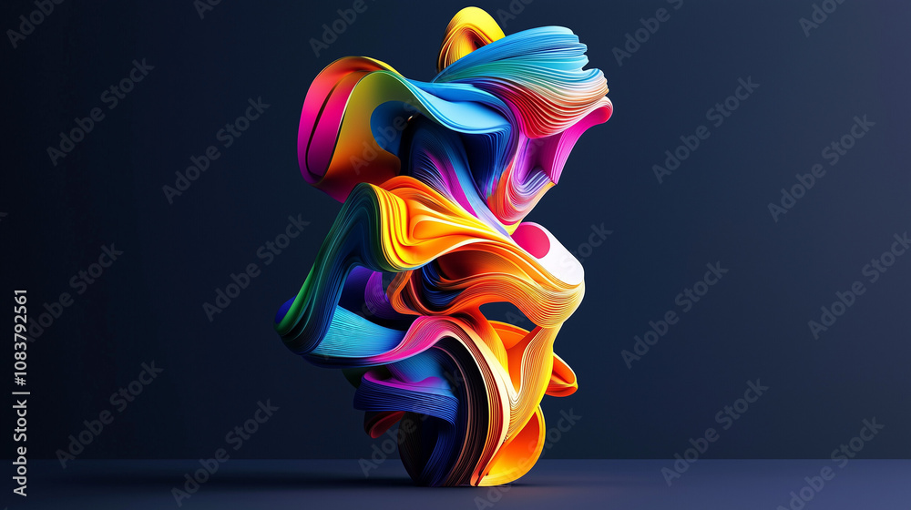Fototapeta premium Dynamic 3D Abstract Shapes: Modern Geometric Forms, Futuristic Digital Art, Fluid Design Elements, Vibrant Patterns, Sculpted Visuals, and Creative Composition