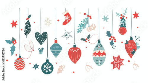 Festive Christmas Background with Various Xmas Decorations