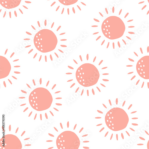 Seamless pattern with pink handdrawn sun