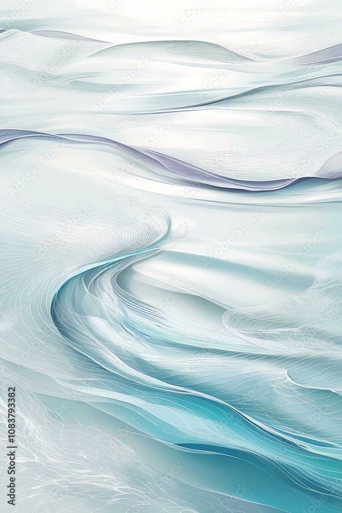 Obraz premium Abstract Water Fluid Art – Dynamic Glossy Swirl with Wave-like Texture Versatile for Nature Ads, Fantasy Themes, and Design Variations