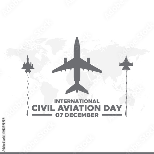 International civil aviation day 7 December, International civil aviation day celebration. flat design. flyer design. White airplane and globe on white background. Vector illustration