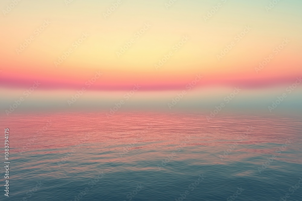 Fototapeta premium Colorful sunset over calm ocean waters reflecting soft pastel hues at dusk
