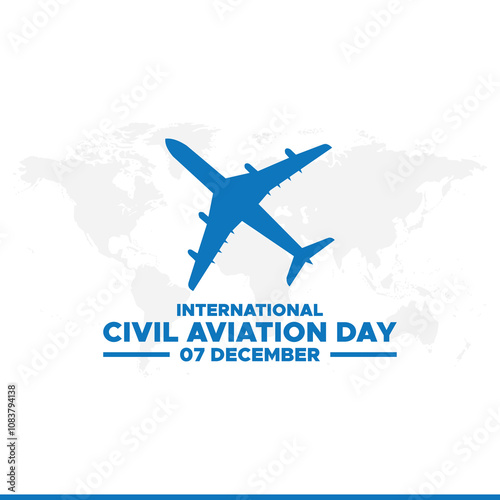International civil aviation day 7 December, International civil aviation day celebration. flat design. flyer design. White airplane and globe on white background. Vector illustration