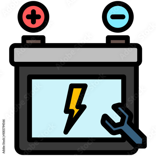 Battery flat colored outline icon. use for modern concept, print, UI, UX kit, web and app development. Vector EPS 10, related to car service, auto garage, car spare part.