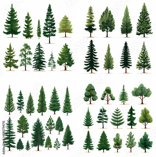 Evergreen trees conifers pine spruce fir needles green year-round forest nature winter folia
