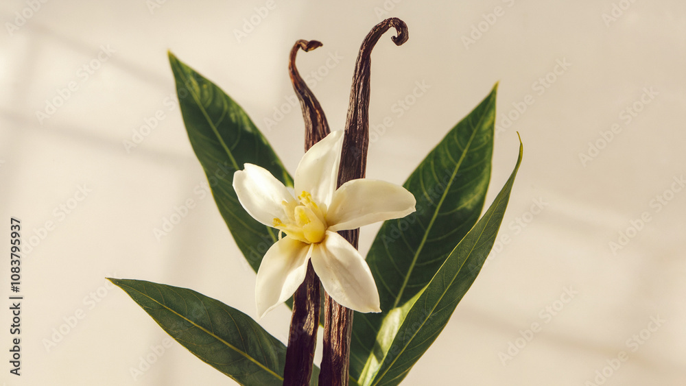 Obraz premium vanilla with vanilla beans and pods against an isolated white background