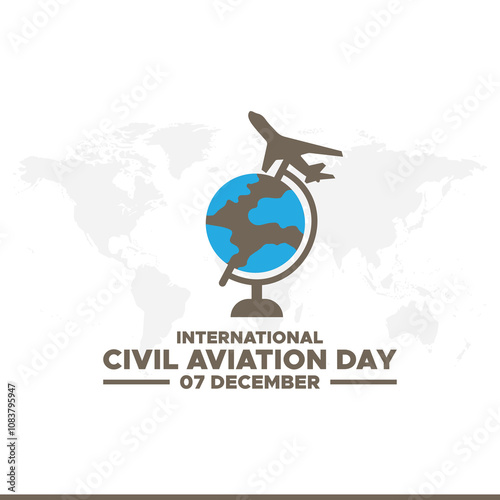 International civil aviation day 7 December, International civil aviation day celebration. flat design. flyer design. White airplane and globe on white background. Vector illustration