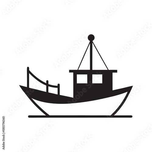 Fishing boat icon line art silhouette vector illustration