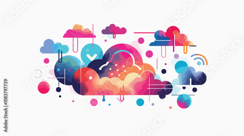 Cloud Computing Media Concept Mixed Media Flat Style