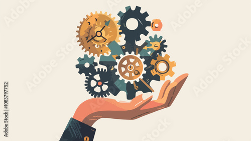 Cogwheel Mechanism in Hand Mixed Media Concept