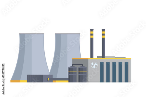Nuclear Power Plant building vector illustration, flat style, editable element