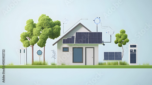 A solar-powered smart home system that uses solar panels to provide energy for lighting, heating, and cooling, reducing energy consumption and promoting sustainable living in residential areas.