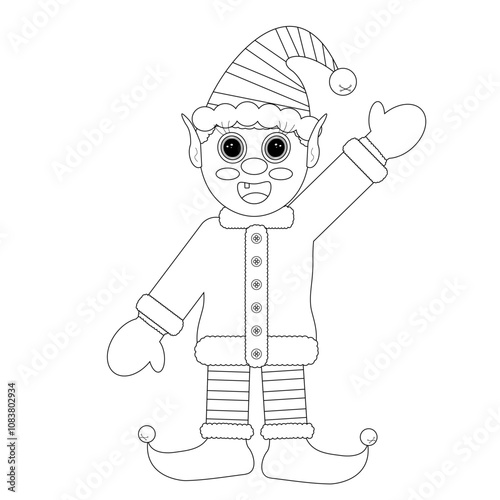 Cute Santas elf in black and white, perfect for holiday-themed coloring activities and Christmas crafts