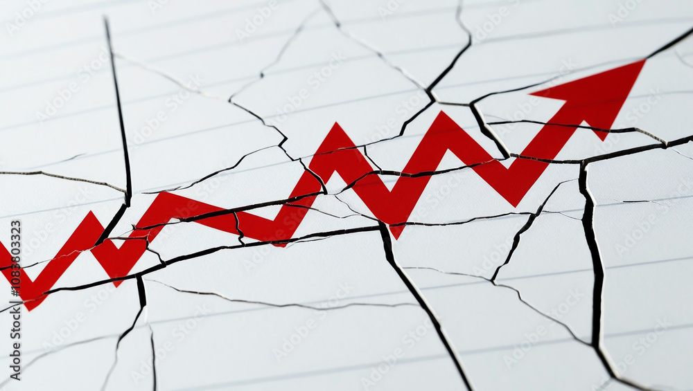 Obraz premium cracked financial graph with upward arrows, symbolizing economic recovery and challenges. image reflects complexities of market trends and financial resilience