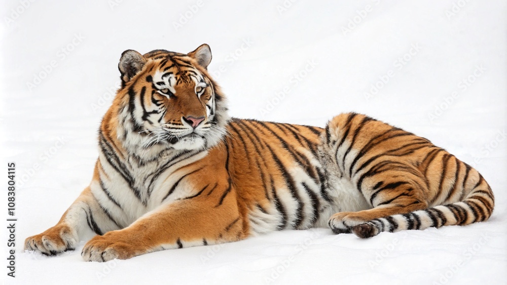 Obraz premium Tiger lying down isolated on white background