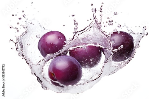 Damson Plum with water splashing isolated on white background photo