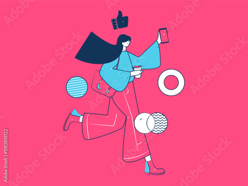 People exercising healthy running vector internet operation illustration
