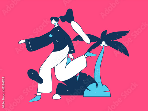People exercising healthy running vector internet operation illustration
