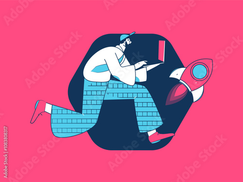 People exercising healthy running vector internet operation illustration
