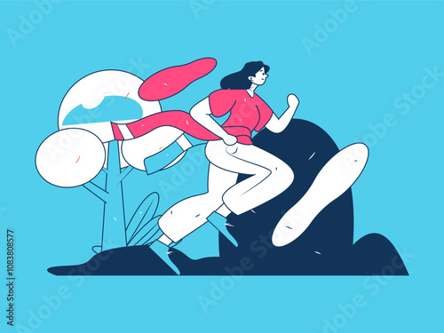 People exercising healthy running vector internet operation illustration
