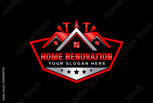 Home renovation, maintenance and building construction logo design template, illustration vector home services renovation black background	